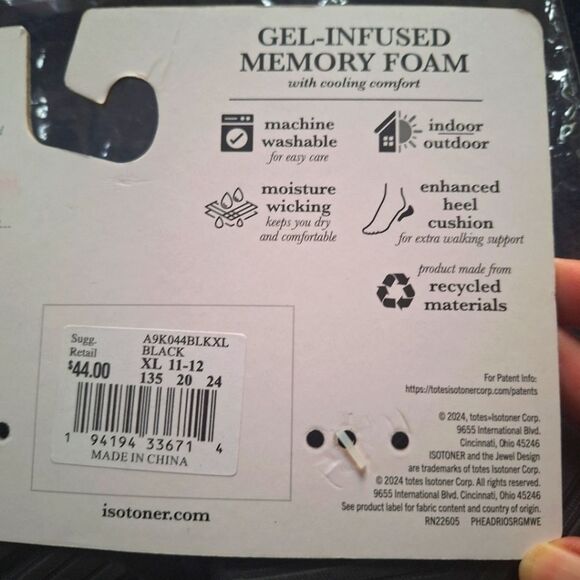 Isotoner Men's Black Loafers Gel Infused Memory Foam Indoor Outdoor XL 11 - 12 - Picture 9 of 10